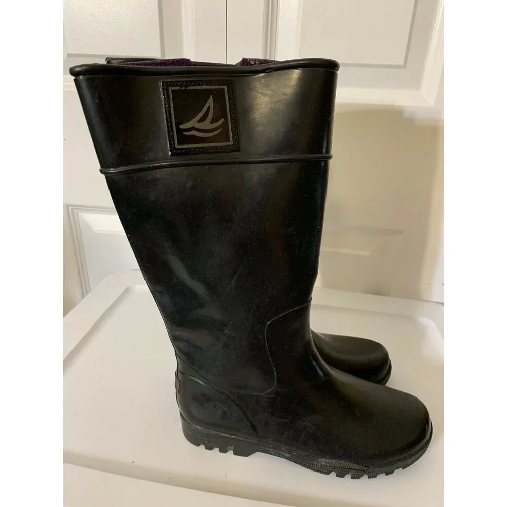 Sperry Top Siders Women's Size 6 Black Rain Rubber Outdoor‎ Boots Style 9852450